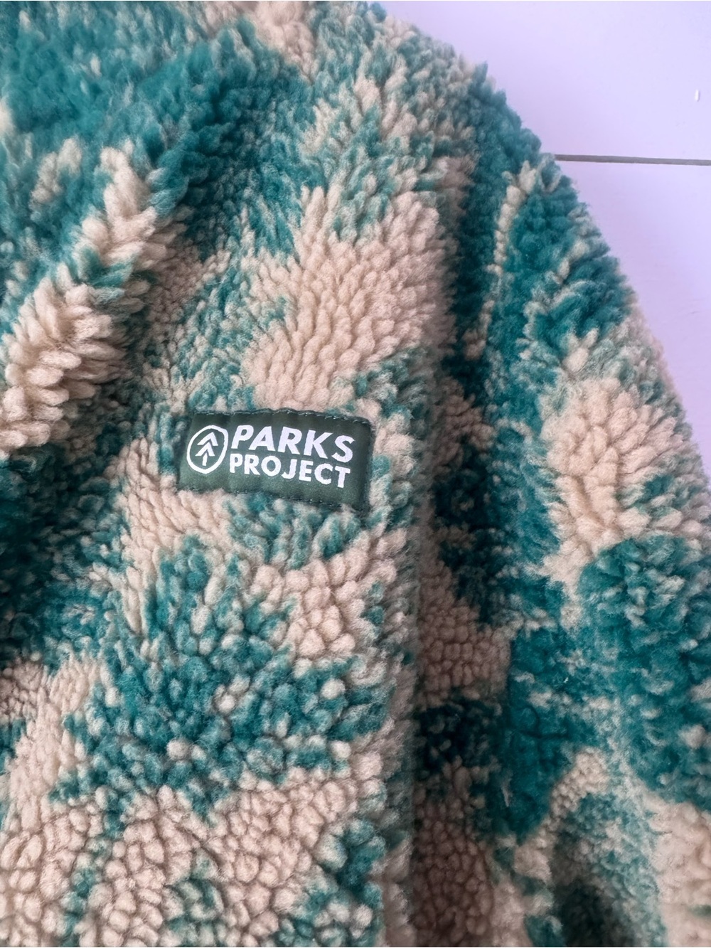 Parks Project Green Floral Sherpa Fleece Snap Jacket Size Small - Picture 5 of 7